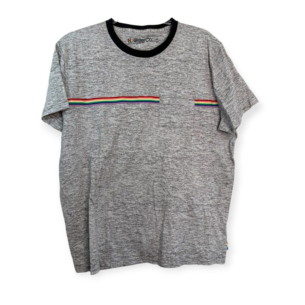 Hollister Co Pride Rainbow Stripe Pocket T-Shirt Mens XL Gray Space Dye Ringer